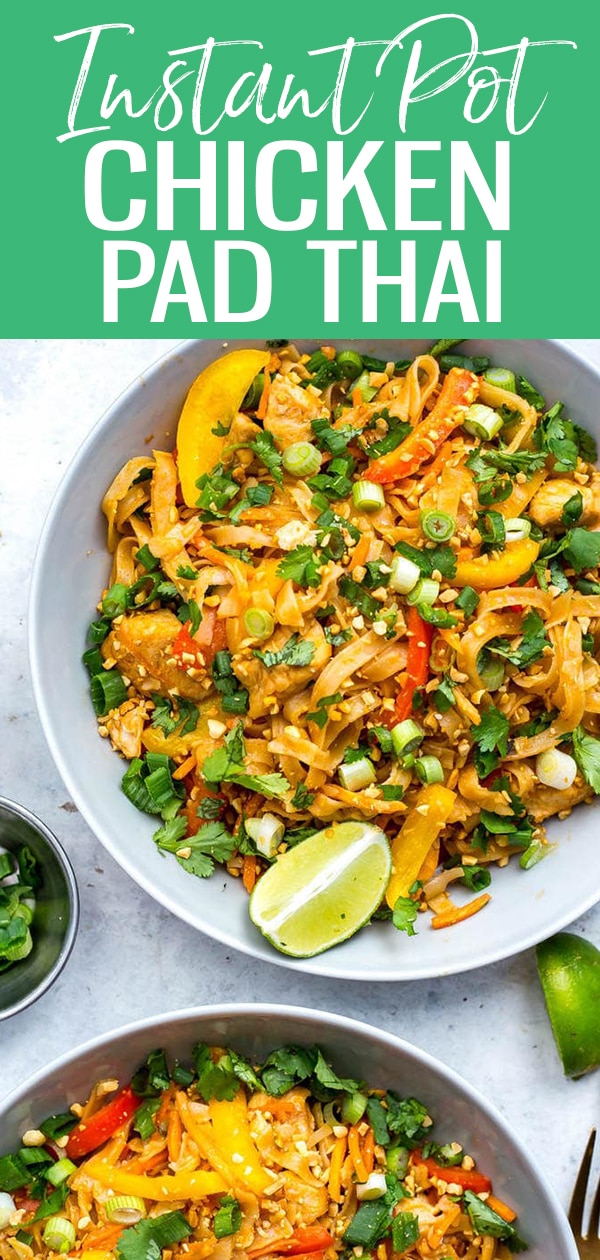 This Instant Pot Chicken Pad Thai is a super quick and easy one pot dinner - the noodles cook alongside the other ingredients for minimal clean up! #instantpot #padthai