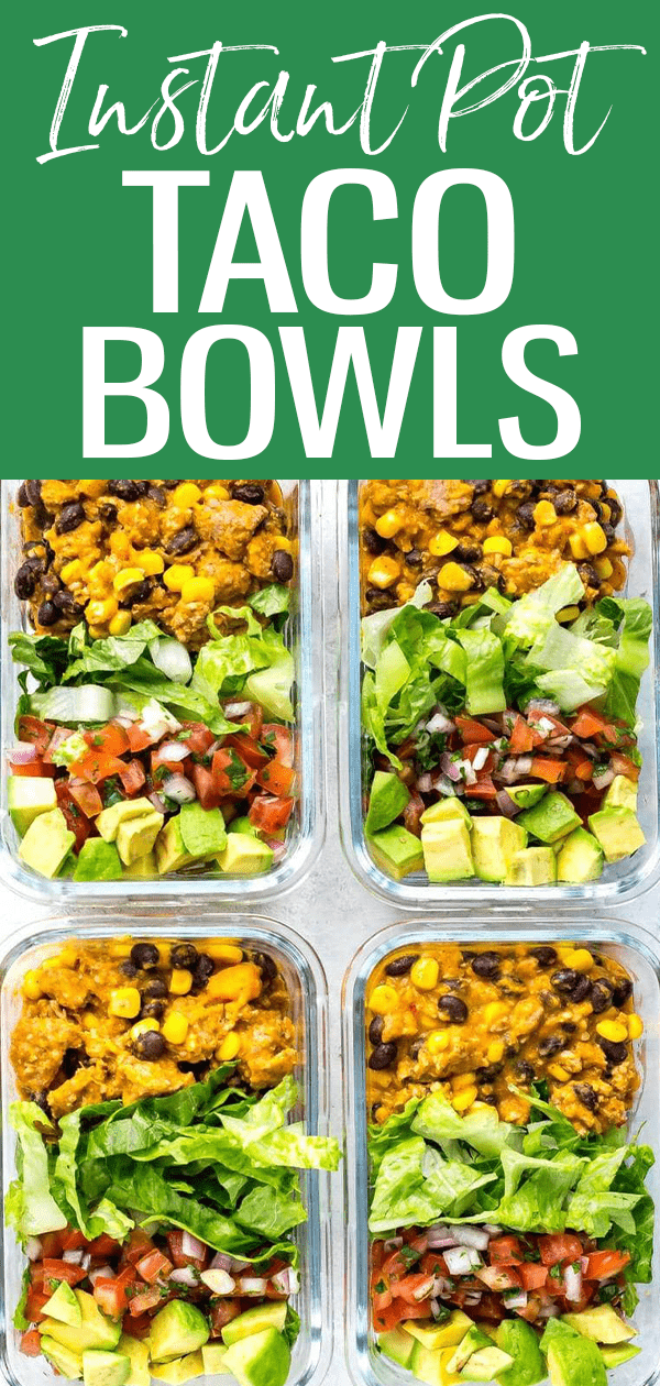 These Meal Prep Instant Pot Taco Bowls are similar to taco salad - made in one pot, you've got lunches ready for the week in 30 minutes! #instantpot #tacobowls