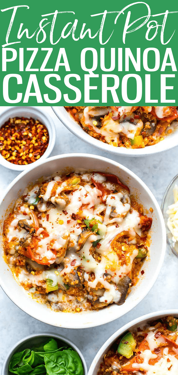 This Instant Pot Pizza Quinoa Casserole is a gluten-free pizza bowl that all comes together in one pot and in less than 30 minutes! #quinoacasserole #instantpot