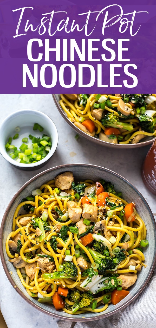 These Instant Pot Yakisoba Noodle Bowls are a filling, healthy 30-minute dinner filled with stir fry noodles and veggies in a savoury, garlic-chili sauce! Say goodbye to takeout with these! #chinesenoodles #yakisoba #instantpot