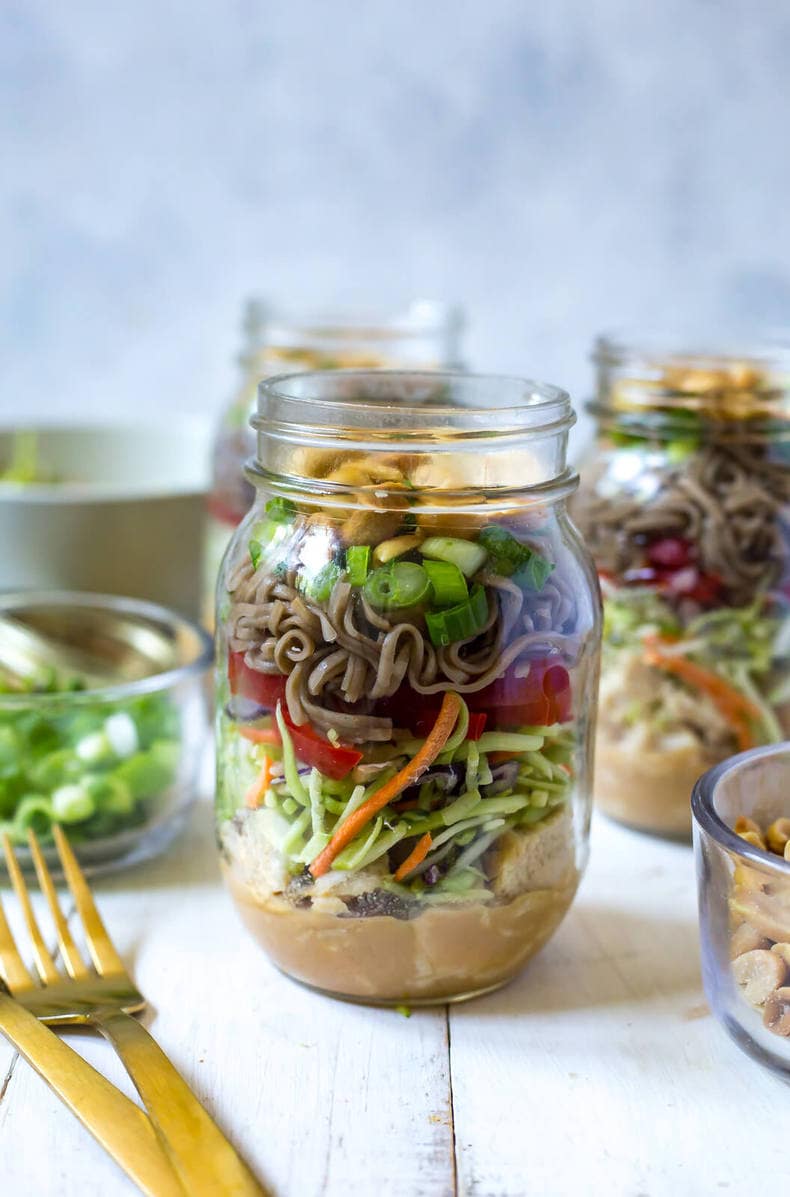 Asian Noodle Salad in a Jar with Spicy Peanut Dressing