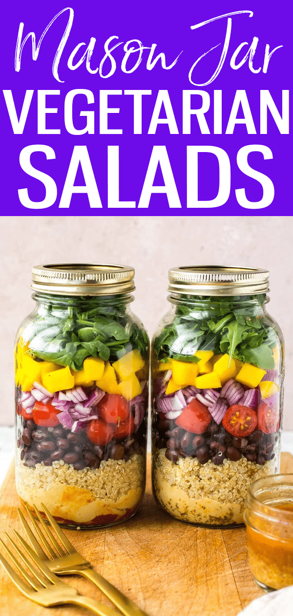 The Ultimate Vegetarian Mason Jar Salad is packed with protein and a delicious hummus base that acts as an extra layer of flavour! #masonjar #vegetariansalads