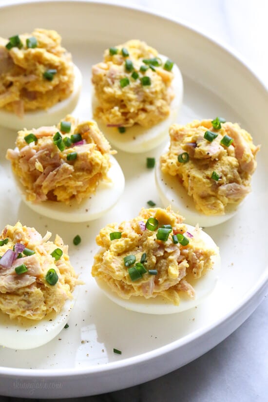 Tuna Deviled Eggs via Skinnytaste