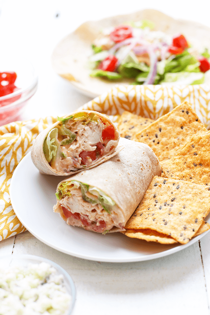 Skinny Buffalo Chicken Wrap via Fit Foodie Finds