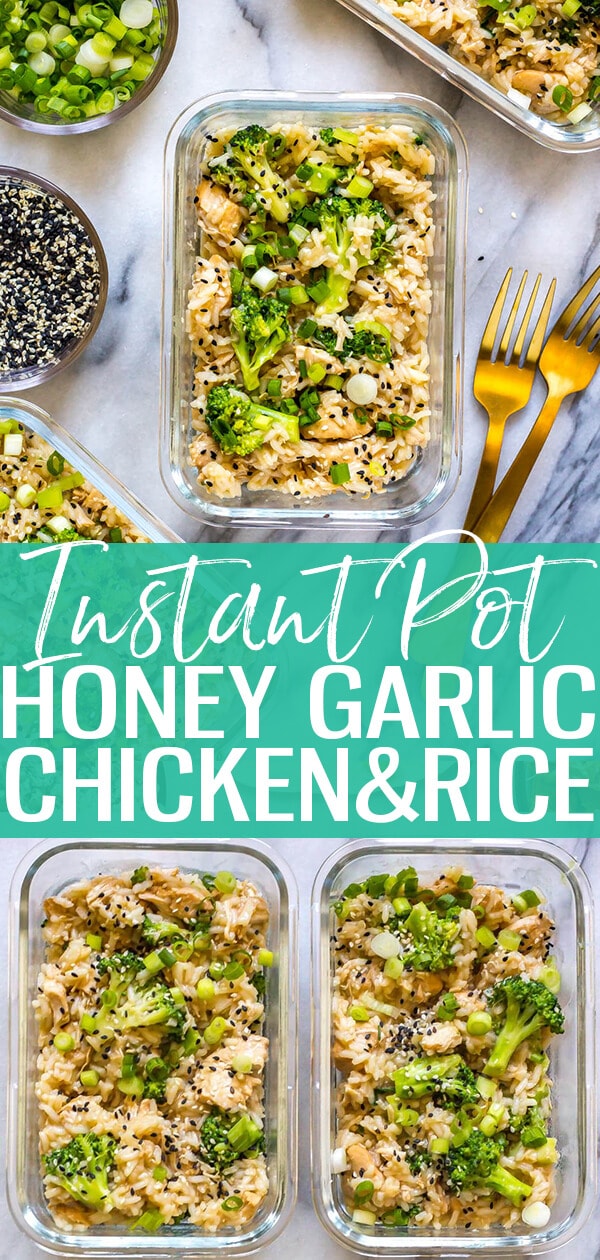 These Instant Pot Honey Garlic Chicken Meal Prep Bowls are a delicious make ahead lunch idea that comes together in one pot!