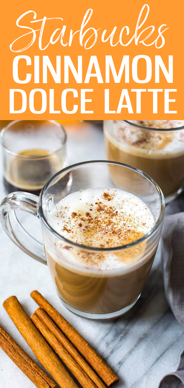 This Homemade Cinnamon Dolce Latte is just like your fave espresso-based drink from Starbucks – this coffee recipe is so perfect for fall! #cinnamondolcelatte #starbuckscopycat