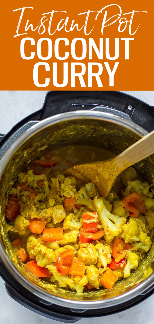 This Instant Pot Peanut Coconut Chicken Curry is a healthy, easy one pot dinner idea that's hearty, wholesome and perfect for chilly nights! #instantpot #coconutcurry