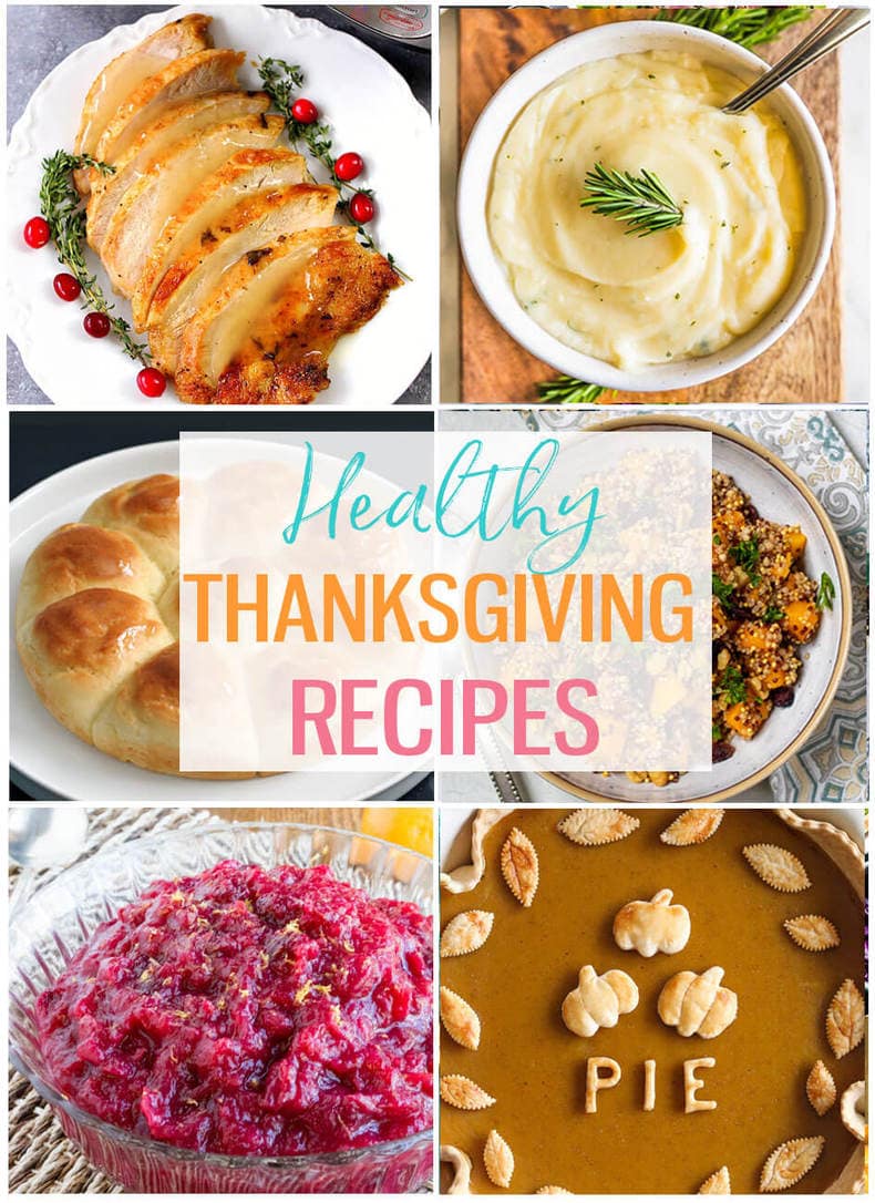 titled photo collage of healthy Thanksgiving recipes