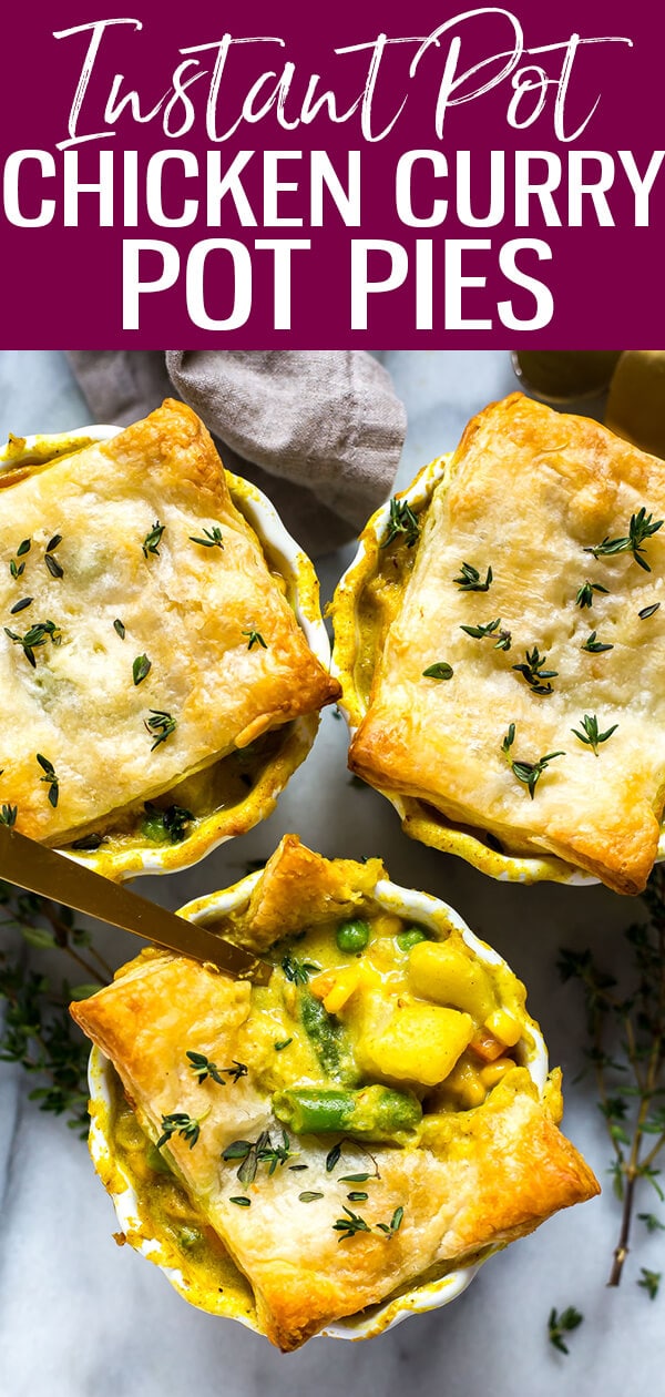 These Instant Pot Mini Chicken Curry Pot Pies are a delicious, healthy way to enjoy comfort food and the coconut curry filling comes together easily in your pressure cooker!