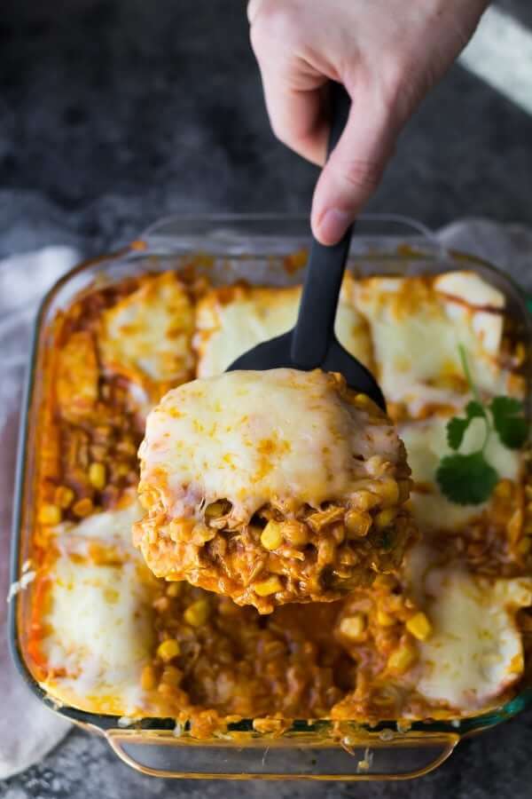 Cauliflower Rice Chicken Enchilada Casserole