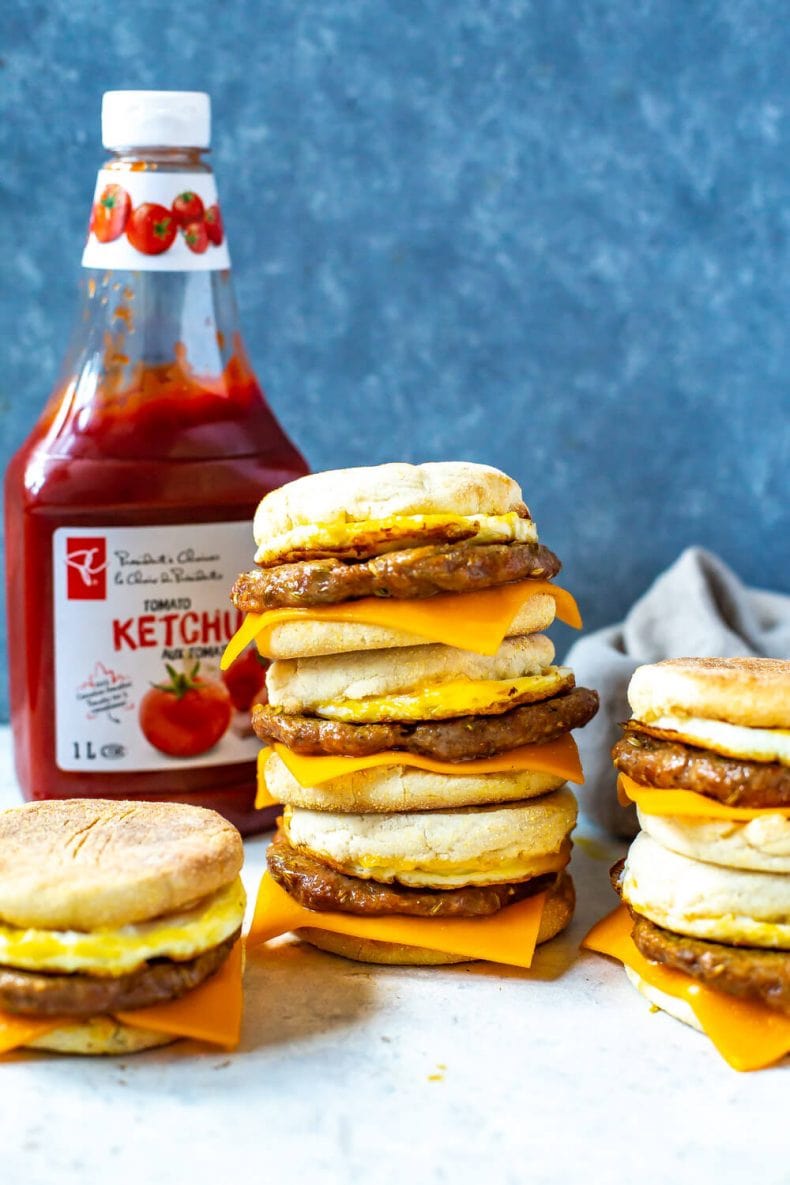 Meal Prep Egg McMuffin breakfast sandwiches with sausage and cheese