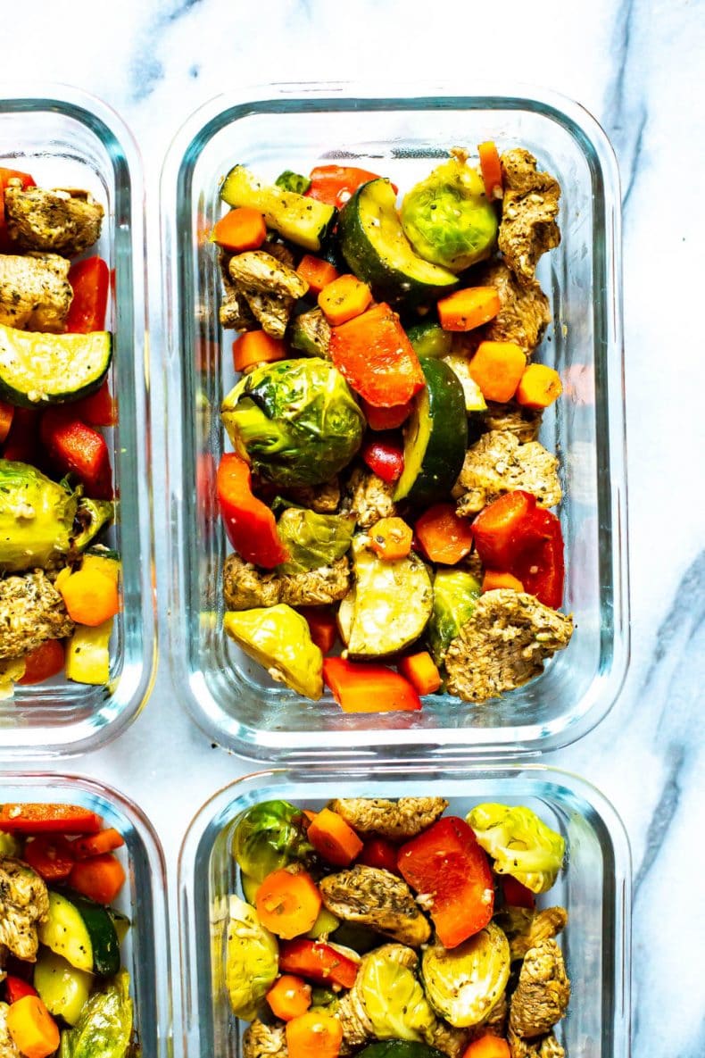 meal prep containers of healthy Balsamic Chicken