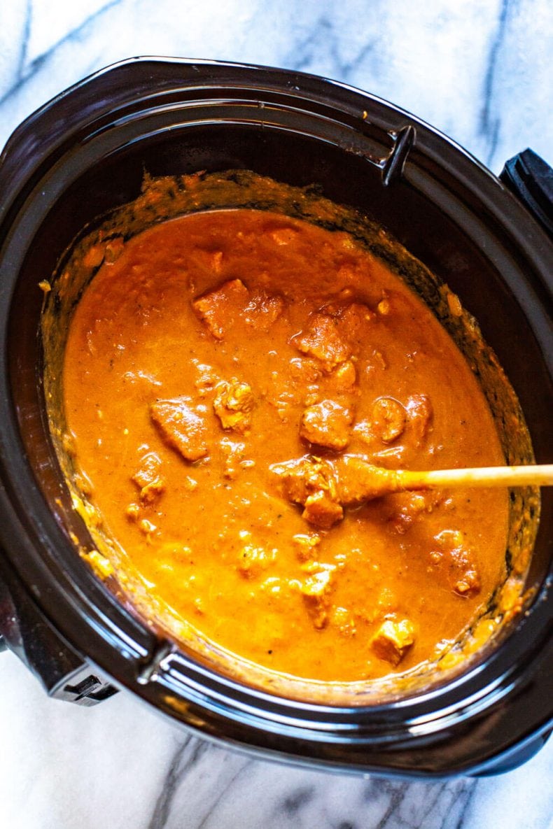 Chicken Tikka Masala cooking in a slow cooker
