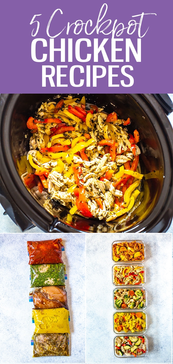 These healthy crockpot chicken recipes will inspire you to create meal prep with your slow cooker - most sauces only contain 5 ingredients and are dump-and-go #crockpot #chickenrecipes #slowcooker