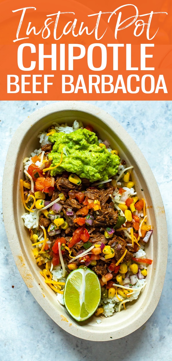 These Instant Pot Barbacoa Beef Burrito Bowls are just like the kind you get at Chipotle! By using a natural pressure release, the beef stays tender, flavourful and delicious! #barbacoa #chipotle #instantpot