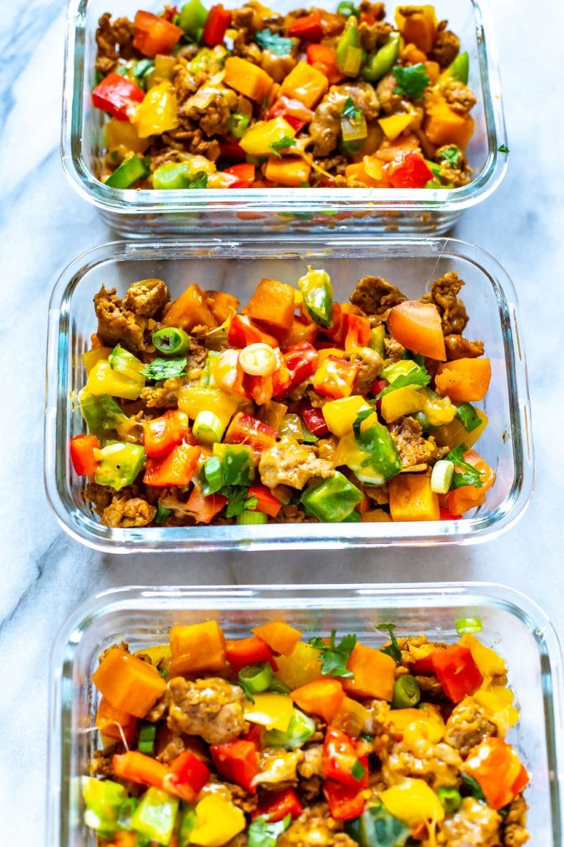 Meal prep containers of low carb taco casserole