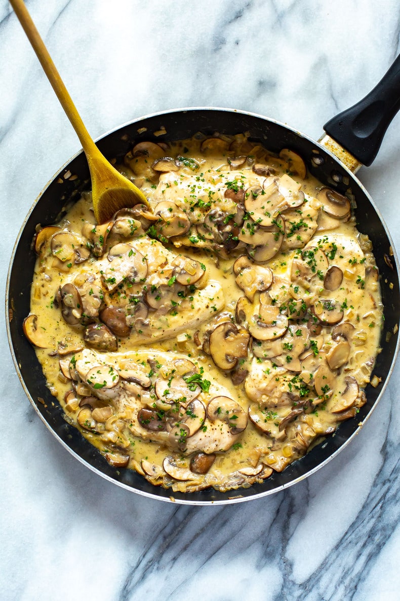 making an easy chicken Marsala recipe in a skillet