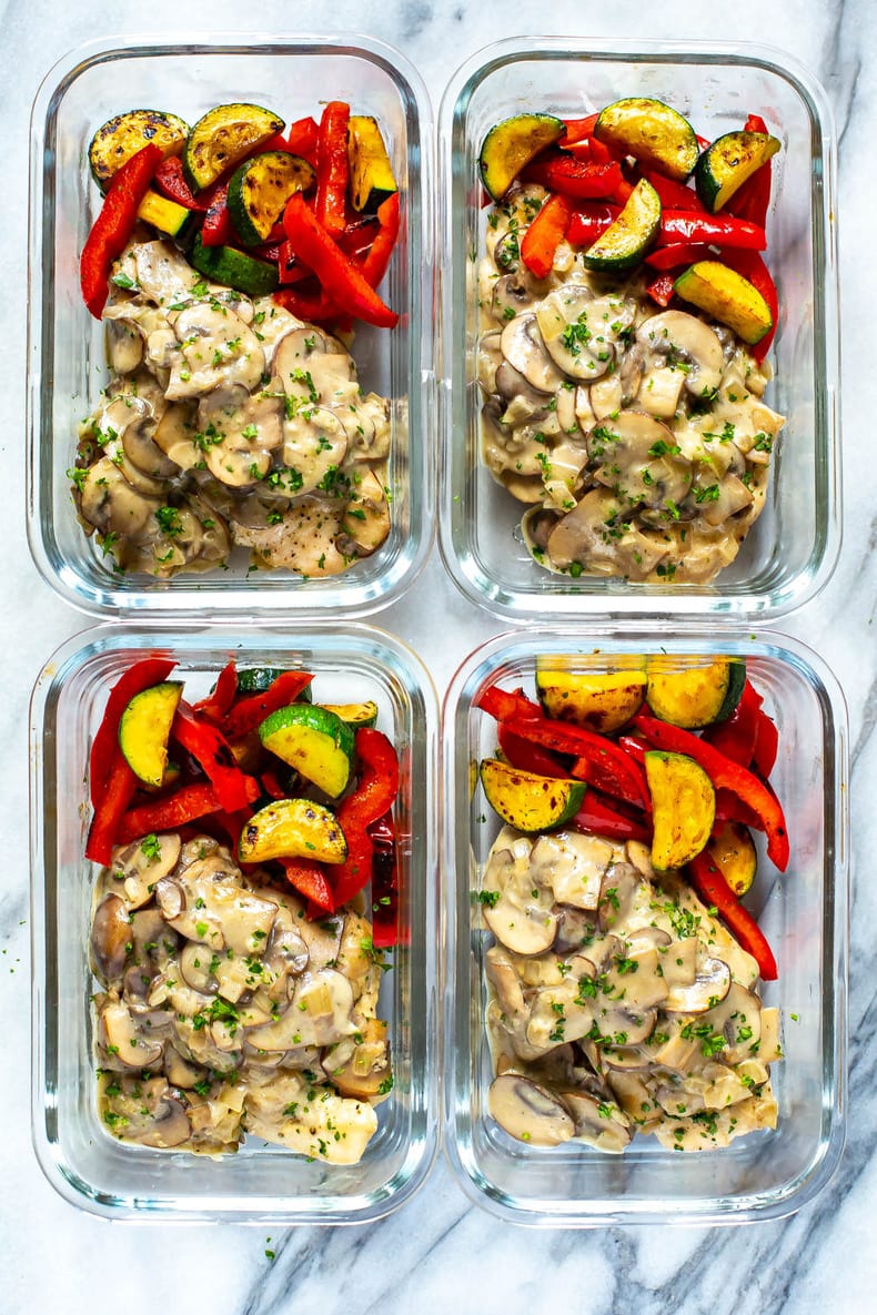 chicken marsala in meal prep containers