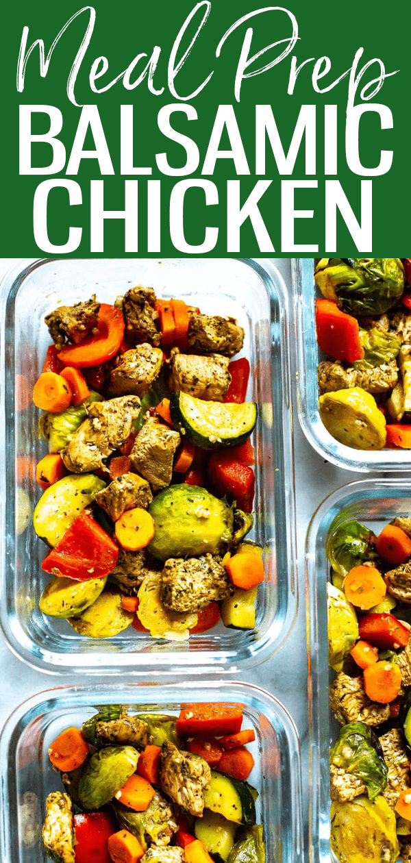 This Sheet Pan Balsamic Chicken is a healthy, low carb dinner idea - it comes together on one pan, ready to eat in 30 minutes and is great for meal prep! #balsamicchicken #mealprep