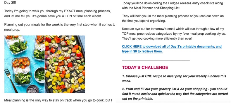 meal prep challenge email