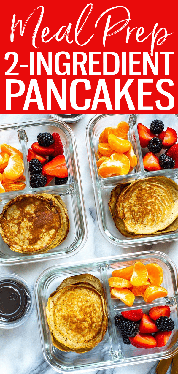 These Meal Prep Banana Egg Pancakes are a delicious grab & go breakfast idea made with just two ingredients: eggs and bananas!  #bananapancakes #mealprep