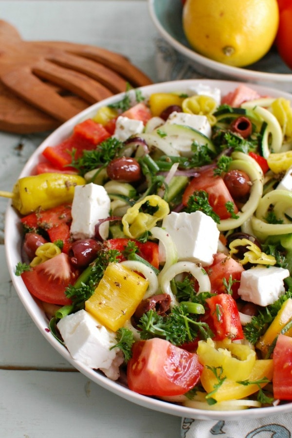 spiralized Greek style salad