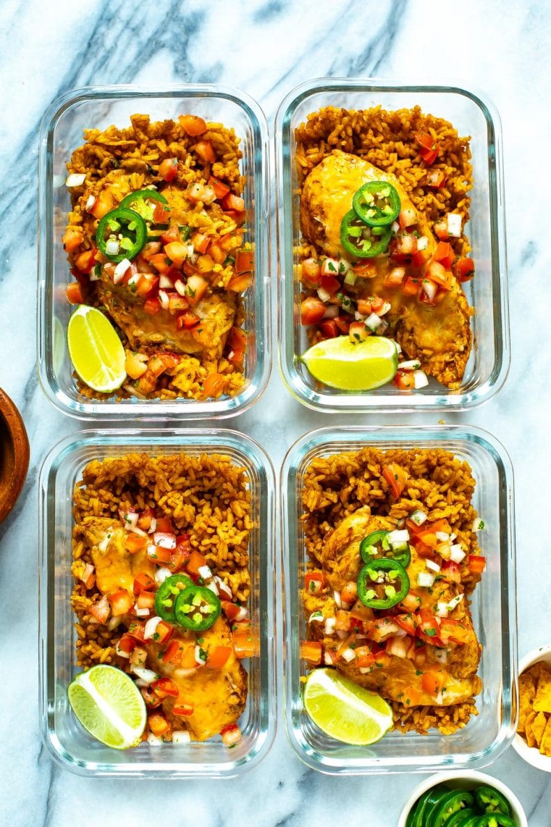 Fiesta Lime Chicken in 4 meal prep containers