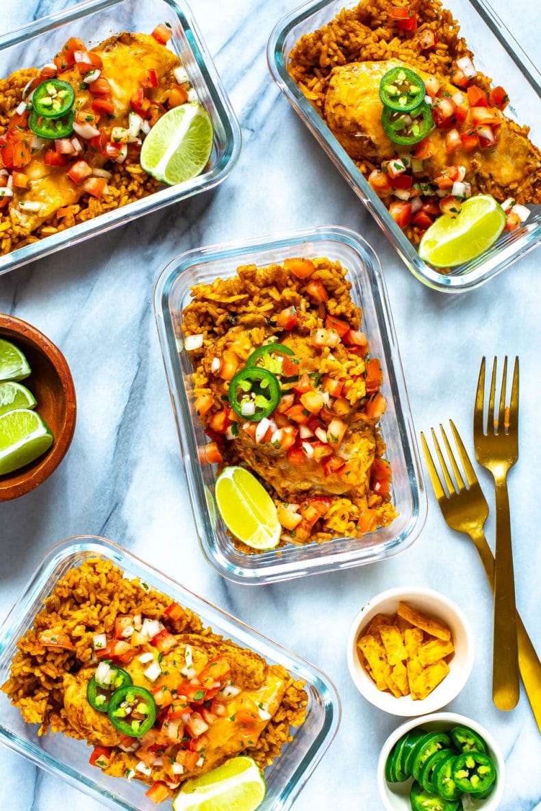 Tequila Lime Chicken in glass meal prep containers