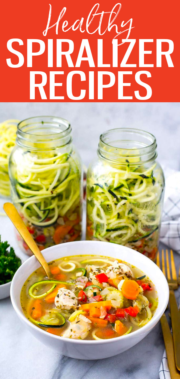 These 20 Spiralizer Recipes are healthy, easy and super delicious. Learn how to incorporate spiralized veggies into your weekly meal plan! #spiralizer #recipes