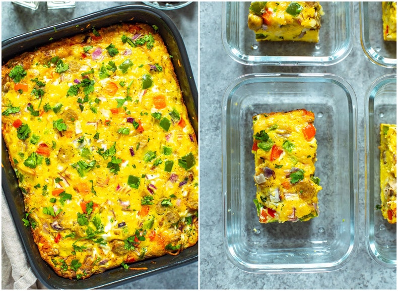 photo collage of easy breakfast casserole with hashbrowns