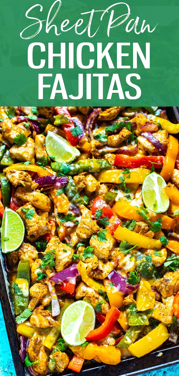 These Sheet Pan Chicken Fajitas are a quick and easy way to enjoy your tex mex favorite, and it comes together on one pan in 30 minutes! #sheetpanfajitas #chickenfajitas