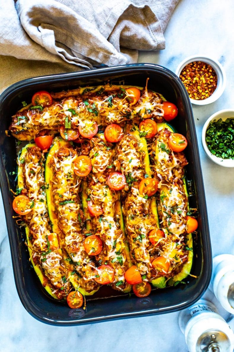 The BEST EVER Italian Stuffed Zucchini Boats - The Girl on ...