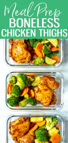This recipe for the Perfect Baked Chicken Thighs shows you how to cook juicy chicken, whether you're using boneless or bone-in, skin on chicken thighs. The spice blend is delicious and versatile too! #mealprep #chickenthighs #bakedchicken 