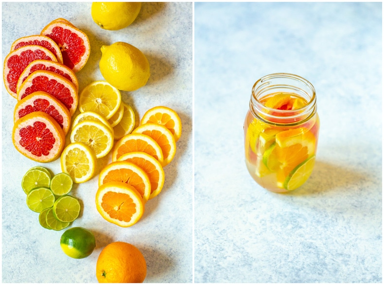 slices of grapefruit, lime, lemon, and orange for making fruit infused water