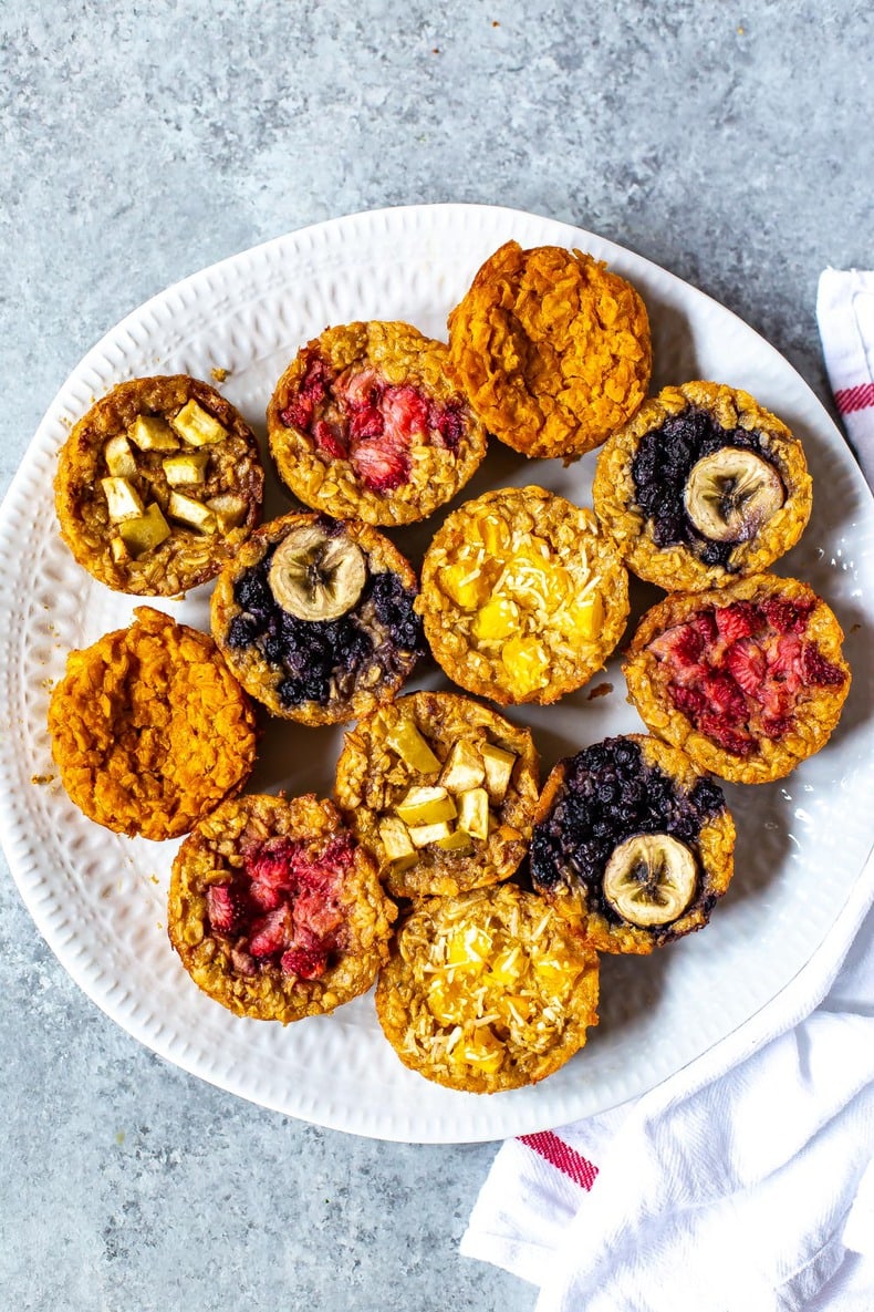 Meal Prep Baked Oatmeal Cups on a plate with a napkin on the side