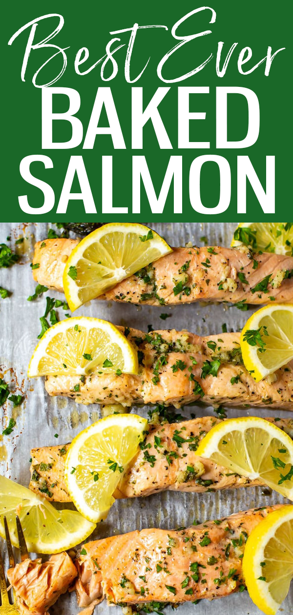 This Easiest Ever Baked Salmon Recipe is a foolproof formula for perfect salmon every time - plus 5 easy marinades like maple dijon, honey garlic & more! #bakedsalmon #salmonmarinades