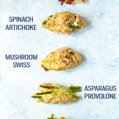 These 5 Delicious Stuffed Chicken Breast Recipes are the best way to eat chicken - there's broccoli cheddar, margherita, spinach artichoke, mushroom onion and asparagus provolone to choose from! #stuffedchicken #chickenbreast