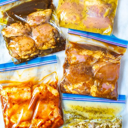 Delicious Chicken Thigh Marinades in 5 ziploc bags