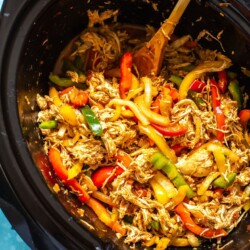 Crockpot Chicken Fajitas, in a crockpot closeup