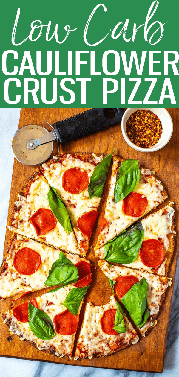 This Cauliflower Pizza Crust is a PERFECT low carb recipe with just 3-ingredients! The how-to video will show you how to make it. #lowcarb #cauliflowercrust