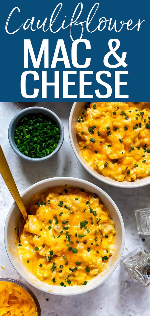 This Low Carb Cauliflower Mac and Cheese is a tasty keto spin on a classic mac and cheese. Enjoy it as an indulgent, calorie-wise side dish. #lowcarb #macandcheese