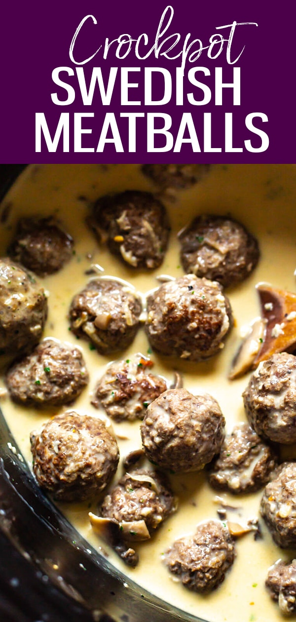 These Crockpot Swedish Meatballs are made lighter using half the heavy cream and extra-lean ground beef meatballs made from scratch. Serve with a side of egg noodles and broccoli for a full meal! #crockpot #swedishmeatballs #slowcooker