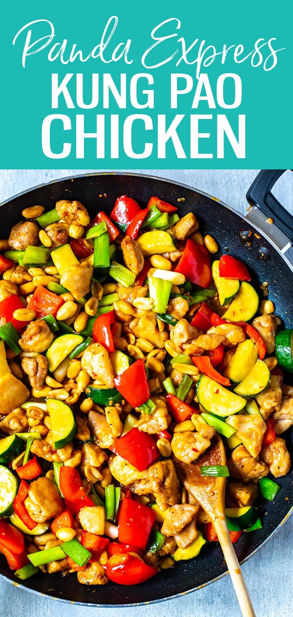 This Panda Express Kung Pao Chicken is a delicious restaurant copycat! This easy stir fry has a spicy garlic soy sauce, and is served with diced chicken thighs and mixed veggies. #kungpaochicken #mealprep #stirfry #pandaexpress