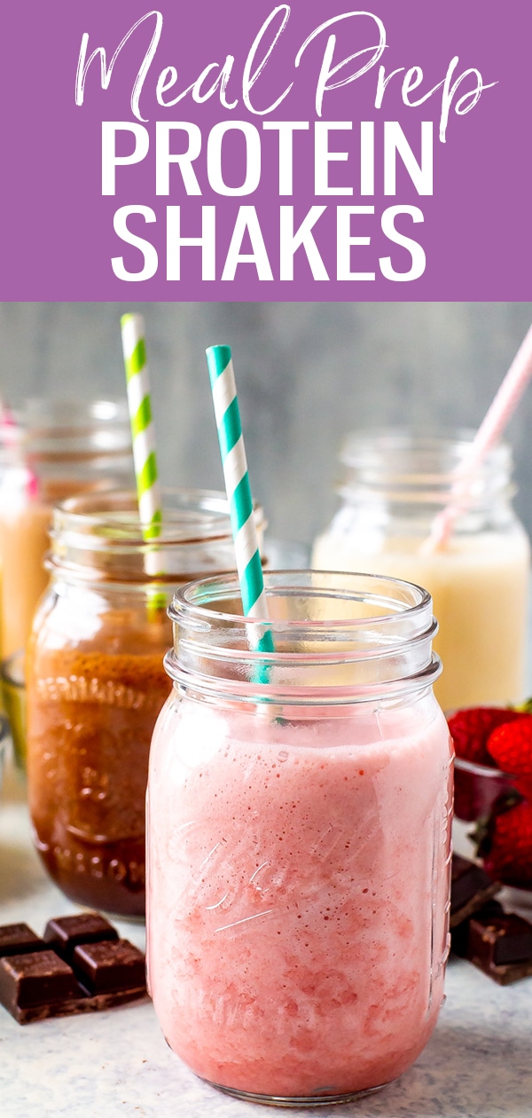These are the best Protein Shake recipes on the internet, and they are SO easy! Try strawberry cheesecake, chocolate, vanilla, tropical or peanut butter banana! #proteinshakes