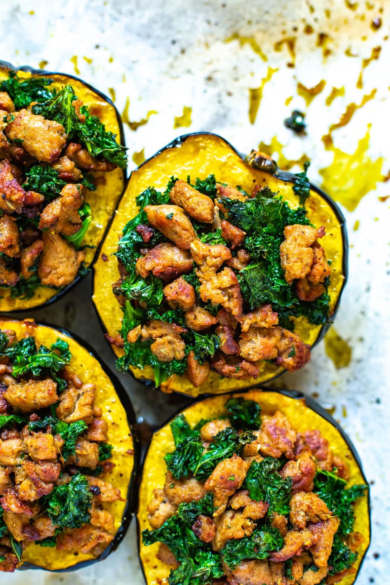 Easiest Sausage Stuffed Acorn Squash