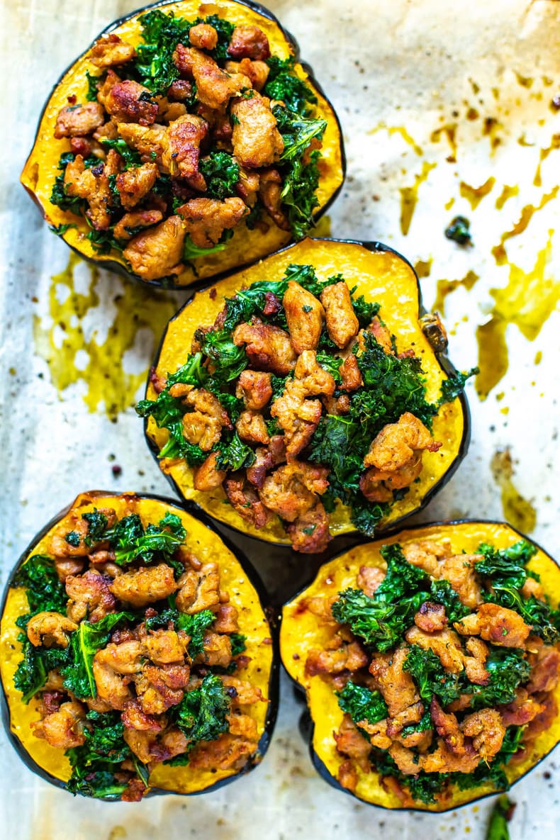 Easiest Sausage Stuffed Acorn Squash