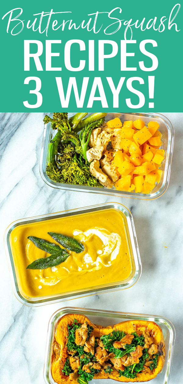 These Roasted Butternut Squash Recipes are perfect for fall! Try the roasted butternut squash soup, butternut sheet pan meal or stuffed squash halves. #butternutsquash #mealprep