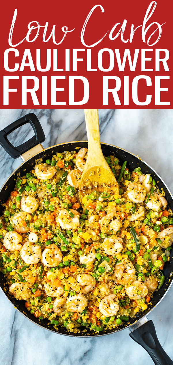 This BEST EVER Cauliflower Fried Rice is low carb & comes together in 15 minutes thanks to frozen veggies and pre-chopped cauliflower rice. #cauliflower #friedrice #lowcarb