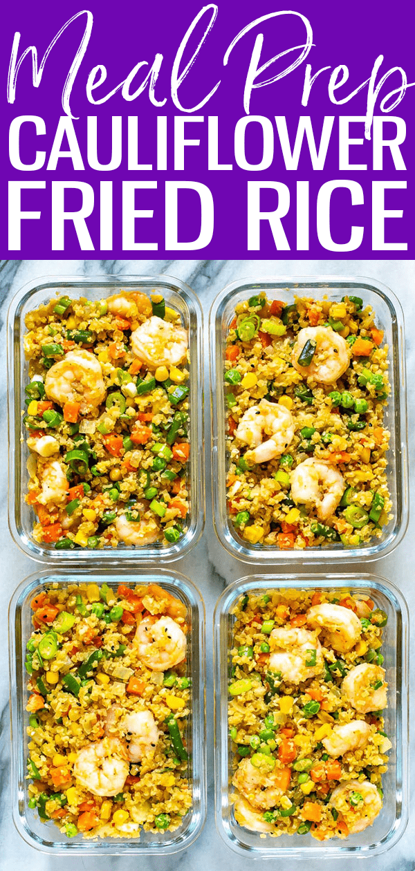 This BEST EVER Cauliflower Fried Rice is low carb & comes together in 15 minutes thanks to frozen veggies and pre-chopped cauliflower rice. #cauliflower #friedrice #lowcarb