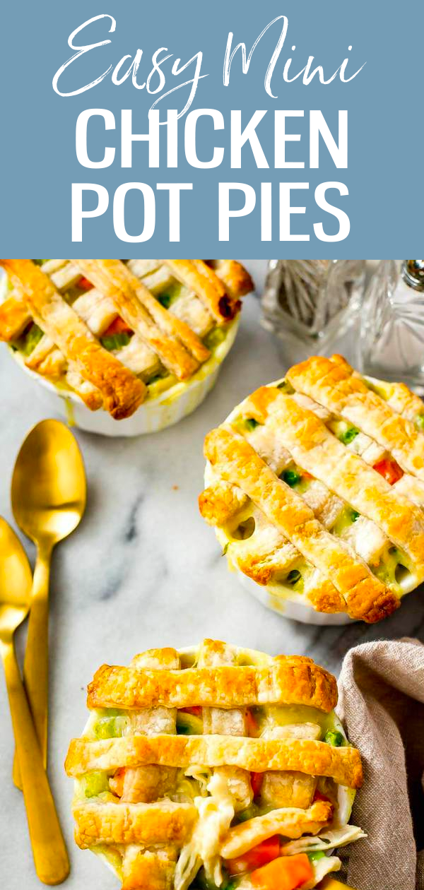 These Super Easy Mini Chicken Pot Pies are a healthier, lighter version of your favourite comfort food made with puff pastry and in the perfect individual serving size!  #mealprep #chickenpotpie